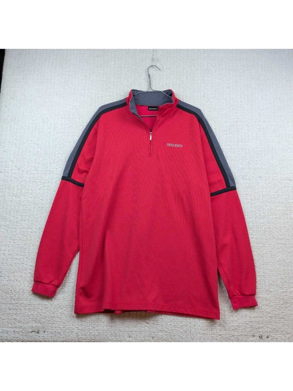 Descente 1/4 Zip Performance Pullover Stretch Athletic Fleece Men Sz L Red Ski